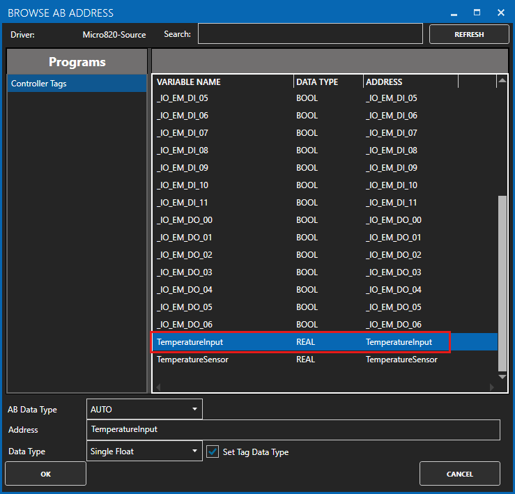 Select AB variable