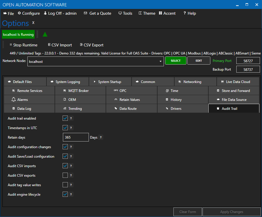 Audit Trail Options