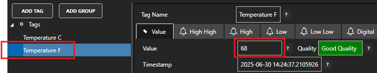 Check Temperature F tag value