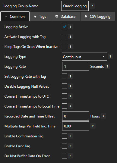 Configure data logging common tab