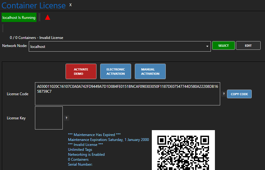 Container license invalid copy code