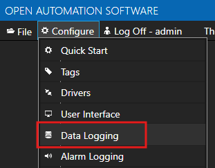 Configure data logging menu