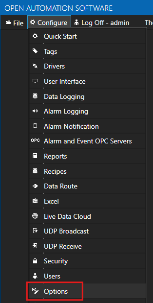Configure options menu