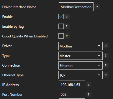 Modbus connection configuration