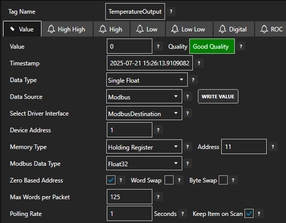 Modbus tag configuration
