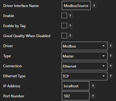 Modbus connection configuration