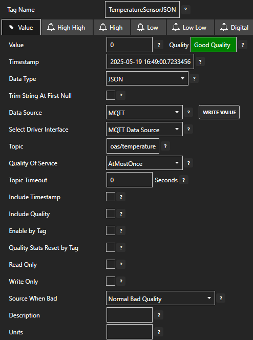 MQTT tag configuration
