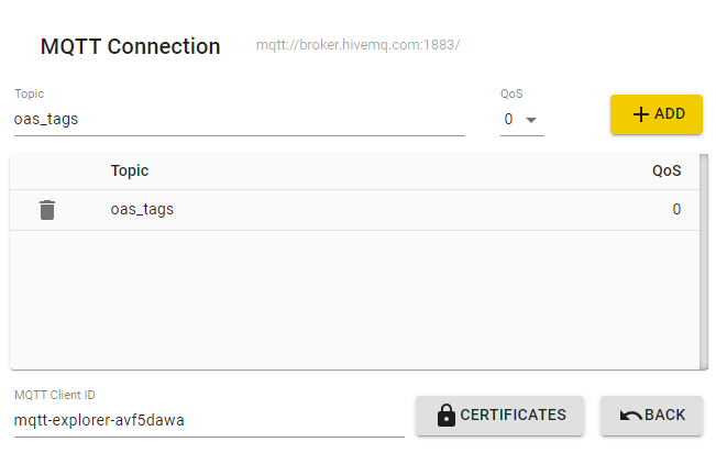 MQTT Explorer subscribe to oas_tags