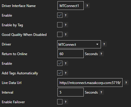 MTConnect connection configuration