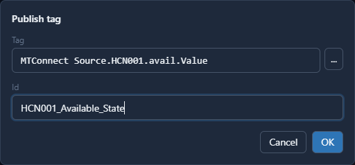 Publish tag window
