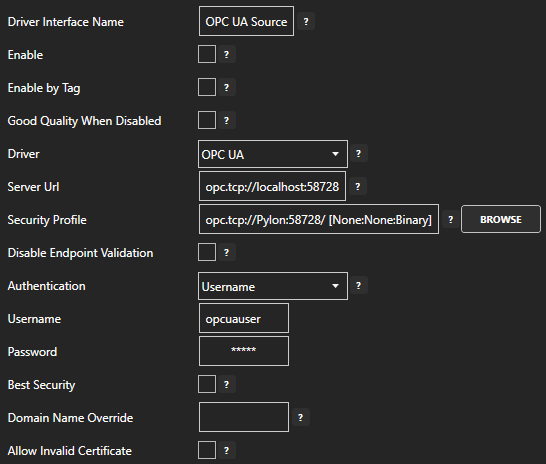 OPC UA connector configuration