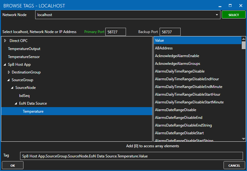 Browse for Temperature Tag