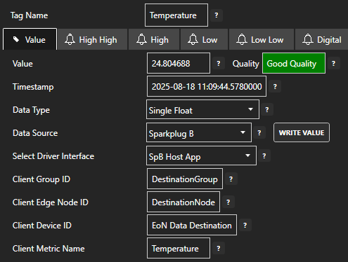 Check temperature metric value