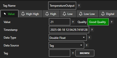 Set TemperatureOutput tag data source