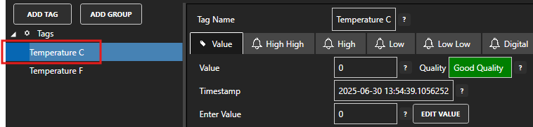 Select Temperature C tag