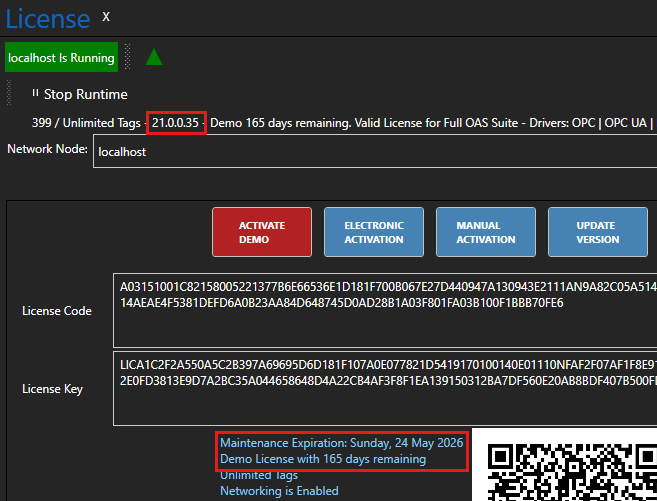 OAS version and expiry date
