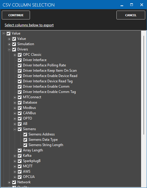 Siemens CSV Export