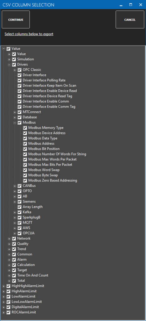 Tag CSV Export Columns