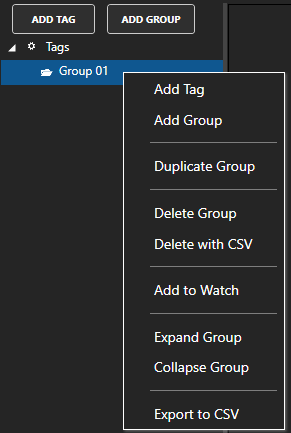 Tag Group Options