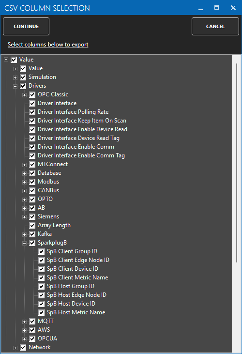 Sparkplug B CSV Export