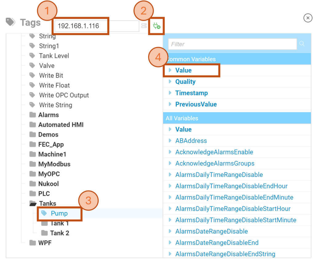 UI Engine tag selection window remote tag