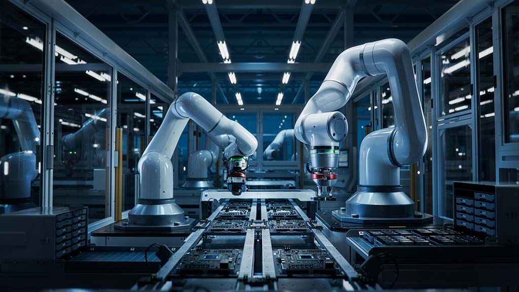 Robot arms on an assembly line