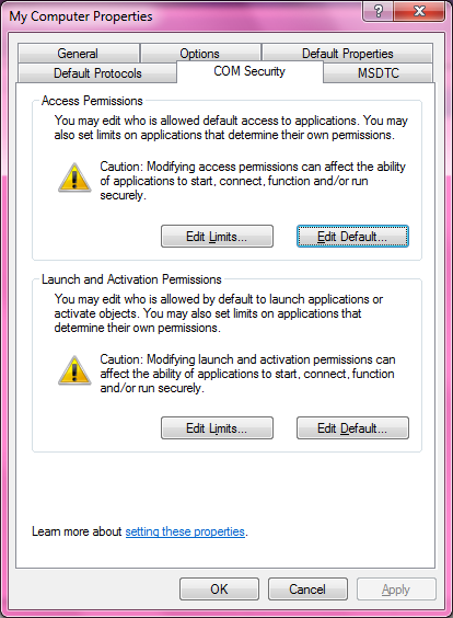 DCOM Security Configuration 504